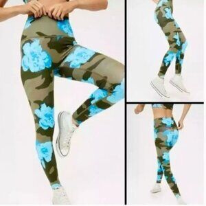 AERIE Offline Goals High Rise 7/8 Leggings Camo Floral Blue Green Size S
